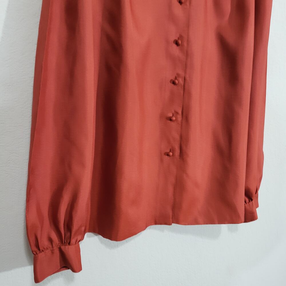 Vintage Blouse Lady Manhattan  Bow Neckline Womens Large Rust Silkhana 80s 90s - Picture 11 of 13